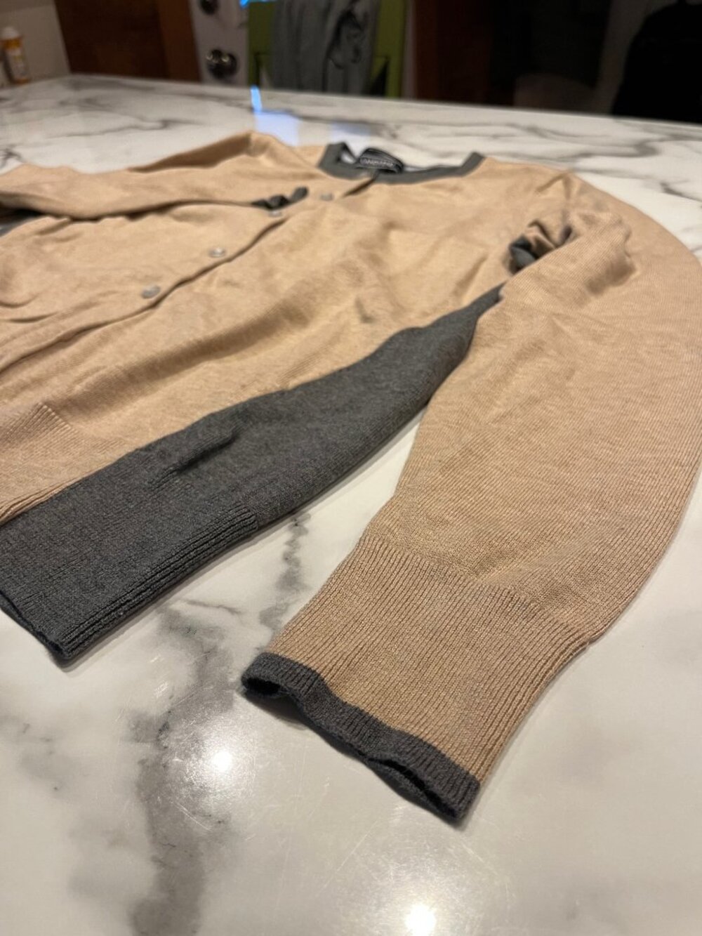 Lands’ End 100% Supima Cotton Colorblock Crewneck Cardigan Sweater M 10-12